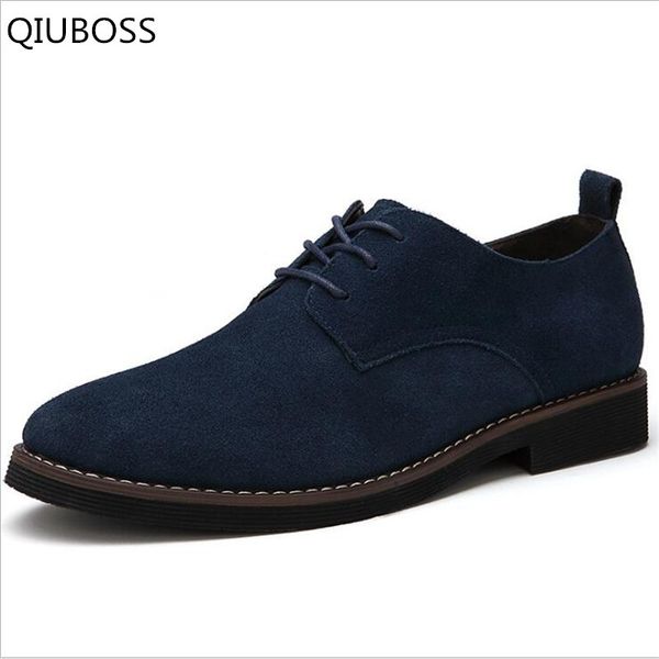 

qiuboss fashion men casual shoes new spring men flats scrub lace up male suede oxfords leather shoes large size 38-48 q774, Black