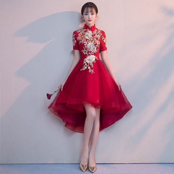 

chinese dress embroidery flower women traditional bride qipao dress wedding improved cheongsam charming slim qipao, Red