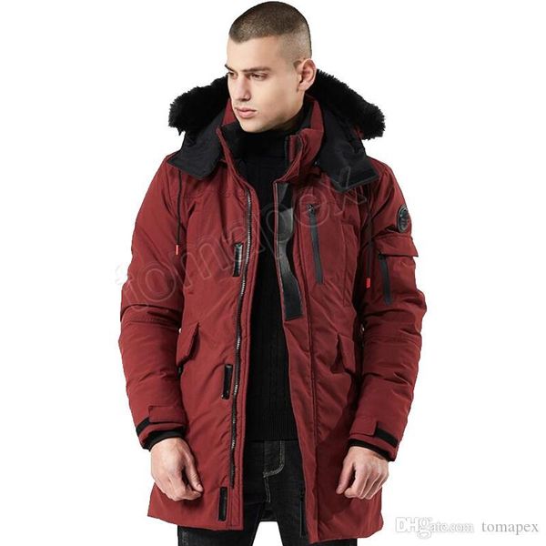 

winter coat men windbreaker fur hooded thicken jacket men's streetwear hiphop military trench coats long parka jaqueta masculina, Black