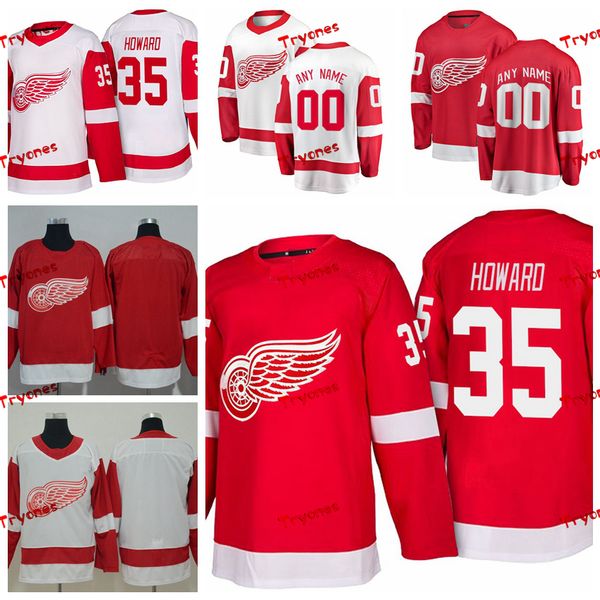 

2019 detroit red wings jimmy howard stitched jerseys customize home red shirts #35 jimmy howard hockey jerseys s-xxxl, Black;red