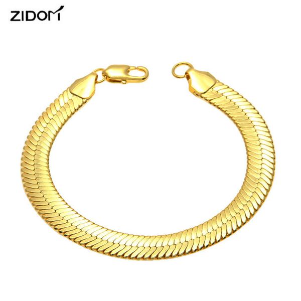 

gold silver color snake chain bracelet men fashion jewelry 100% copper 10mm 21cm bling flat snake bracelets jewelry, Black