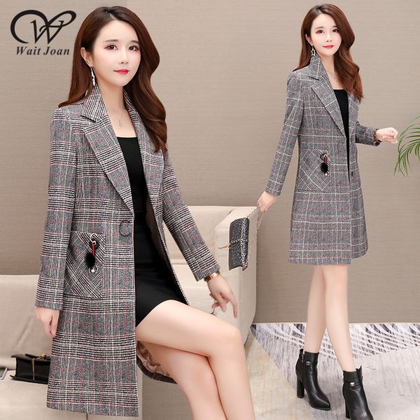 

spring autumn trench coat women clothes 2019 streetwear female long coats korean elegant plaid trenchcoat fashion raincoat wj170, Tan;black