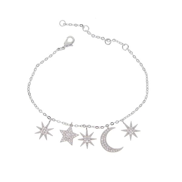 

wholesale-christmas gift jewelry micro pave cz moon northstar star charm dangle charming moon star bracelet, Golden;silver