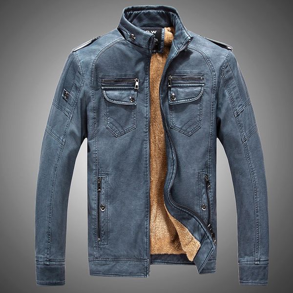 

new fleece pu leather jacket men stand collar solid pu leather punk outerwear motor biker overcoats large size male jackets, Black