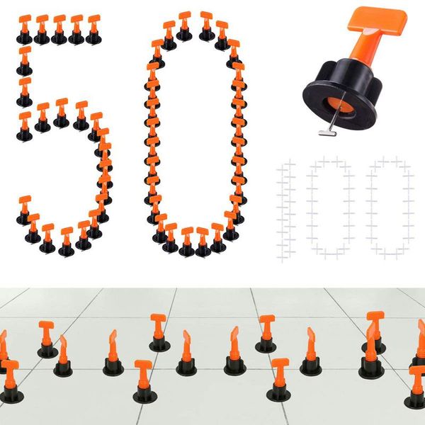 

leveling system kits 50 pcs tile spacer 100 pcs, diy tiles leveler spacers with wrench, reusable flooring level tile levellers