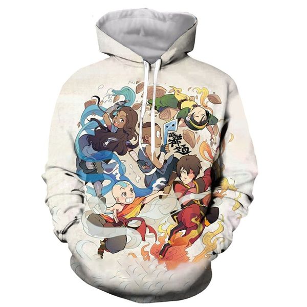 

прохладный аниме аватар смешно 3d печатных мужчин женщин с капюшоном толстовка мода графика балахон повседневная уличная пуловер, Black