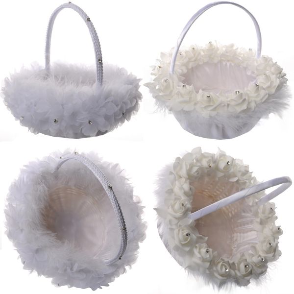 

Белый Страусиное Перо Цветок Девушка Корзина Элегантный Круглый Шелковый Цветок Корзина Свадебные Сувениры Свадебные Аксессуары Новый