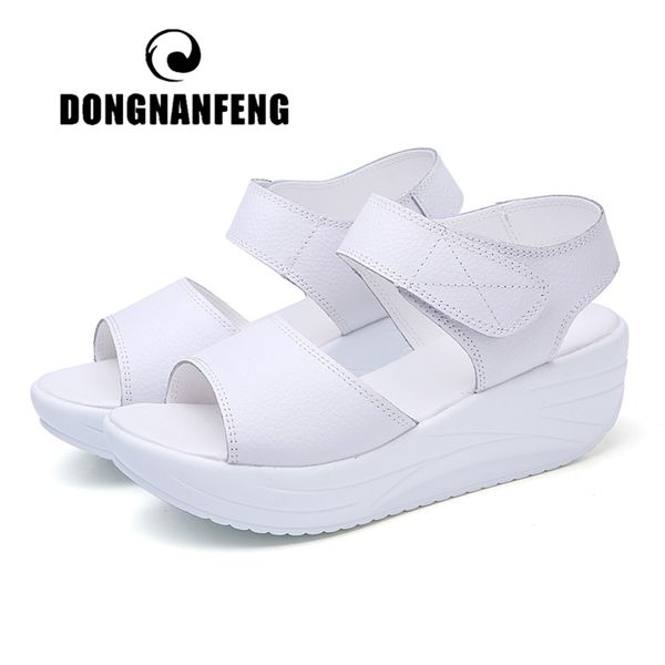 

dongnanfeng women's mother ladies female genuine leather shoes sandals woman platform hook loop casual summer cool beach am-9018 y20070, Black