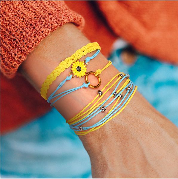 4 pezzi set nuovo fatto a mano margherita fascino treccia corda Vsco ragazza braccialetto dell'amicizia Boho regolabile colorato portafortuna bracciali gioielli per ragazze