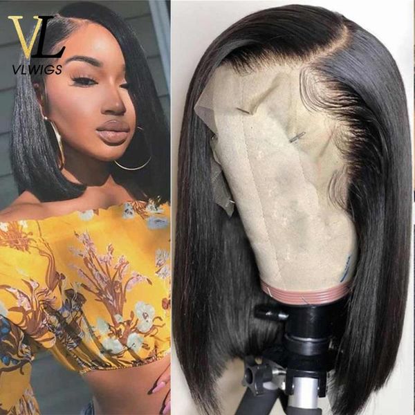 

vlwigs straight short human hair wigs 360 lace frontal wig straight bob lace front wigs vlwigs malaysian front wig vl25, Black;brown