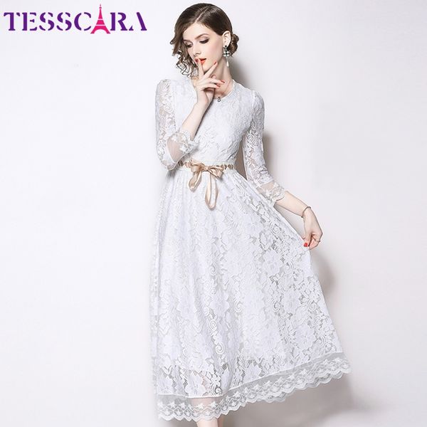 

tesscara женщины элегантный длинная макси белый кружево платья феста высокое качество свадьба роковой дизайнер цветочница платья, Black;gray