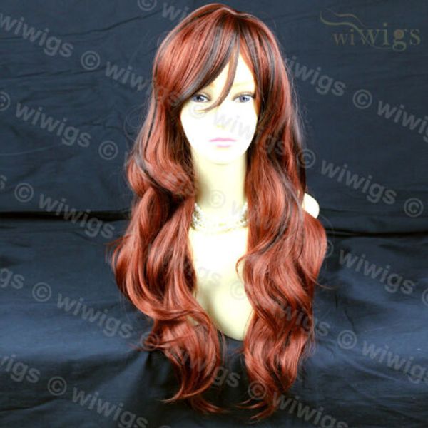 

beautiful long wavy hair dark brown mix copper red ladies wig, Black