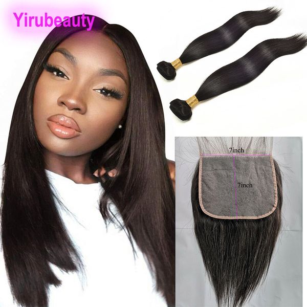 

peruvian virgin hair straight dyeable human hair 2 bundles with 7x7 lace closure natural color straight seven by seven closures, Black;brown
