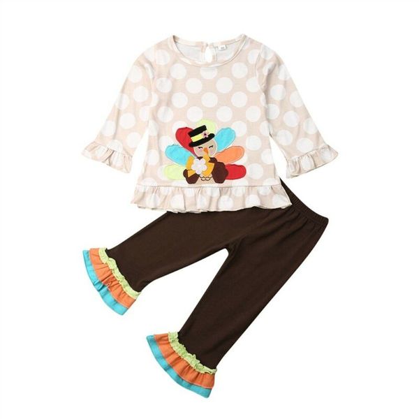 

новые прибытия 1-4t baby girl турция горошек майка ruffle брюки outfit малышей детские благодарения одежда наборы, White