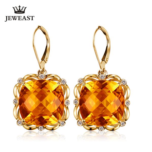 

slfd natural citrine 18k pure gold earring real au 750 solid gold earrings diamond trendy fine jewelry sell new 2019, Golden;silver