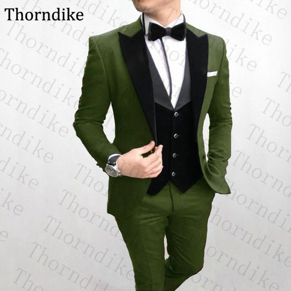 

thorndike green groomsmen suits formal suits(pants+jacket+vest)peaked lapel custom made groom tuxedos suits casual wedding, White;black