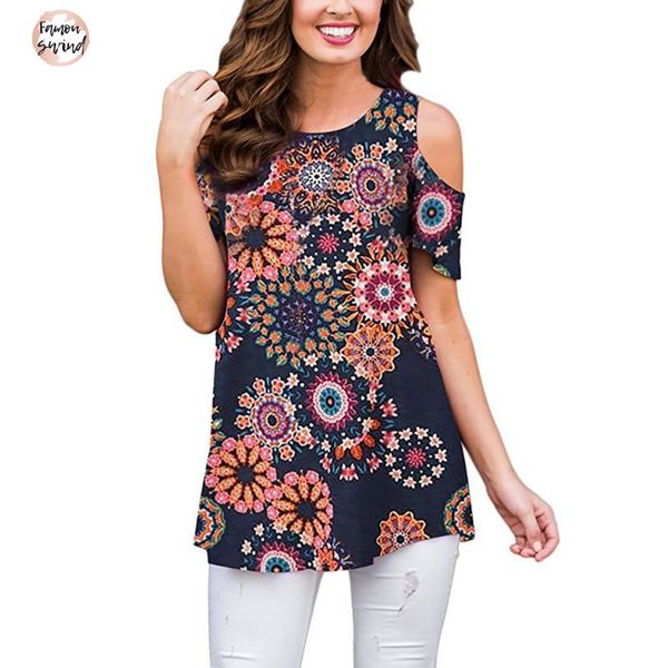 

blouses for womens and cold tunic floral print shoulder elegant casual tee shirt woman clothes, White