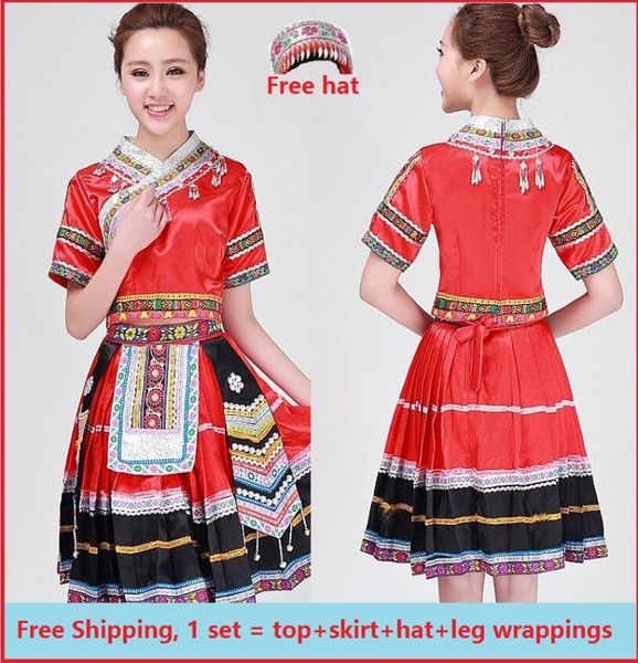 

бесплатная доставка древний традиционный китайский костюм плюс размер костюмы, хмонг одежда платье мяо одежда древняя танцевальная одежда, Black;red