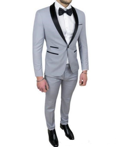 

classic shawl lapel wedding tuxedos slim fit suits for men groomsmen suit two pieces prom formal suits (jacket+pants+tie) w141, Black;gray