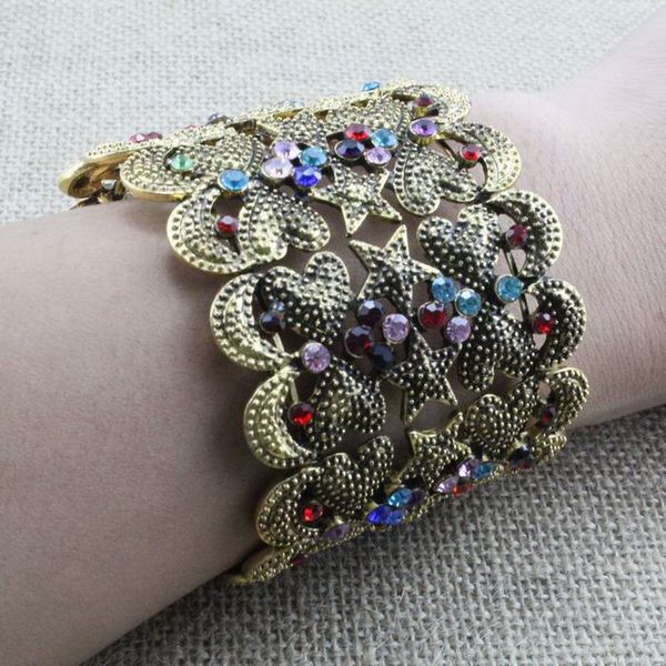 

fashion 2019 alloy charm colorful crystal vintage gold heart star fashion hand bangles bracelets for women, Black