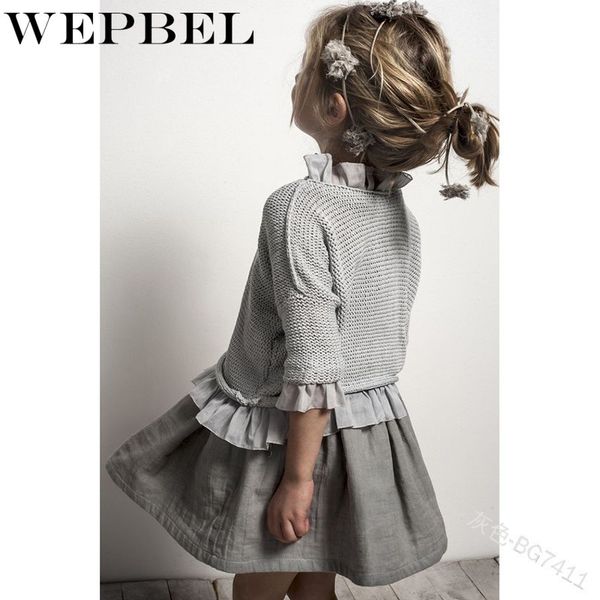 

wepbel little girl dress kids fashion children solid sweater full sleeve ruffles autumn winter casual baby mini dress, Red;yellow