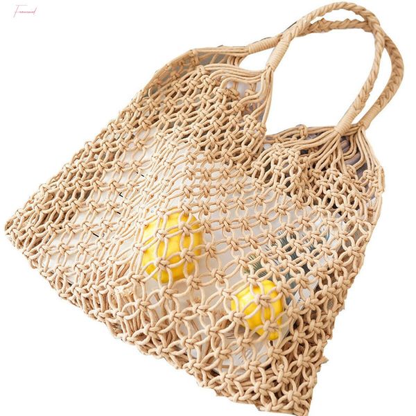 

fashion women bag cotton thread summer beach bag for lady straw large woven handbag casual tote shopper