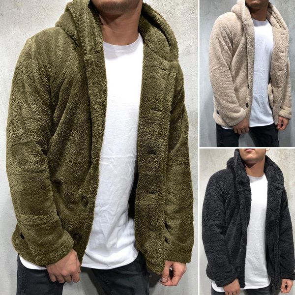 

winter warm men winter thick hoodies fluffy fleece fur jacket hooded coat outerwear long sleeve cardigans men warm coat gifts, Black;brown
