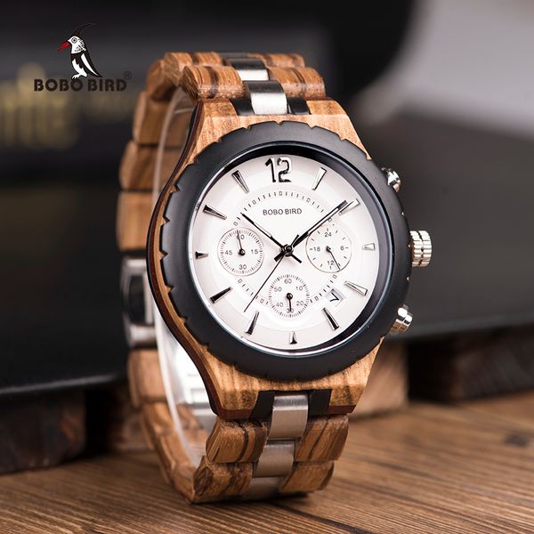

bobo bird men watch wood luxury stylish watches timepieces chronograph military quartz great men's gift relogio masculino w-r22 t200620, Slivery;brown