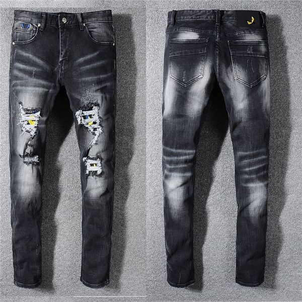 

mens designer jeans ripped biker jeans slim fit motorcycle biker denim for men fashion designer hip hop jeans pour hommes, Blue