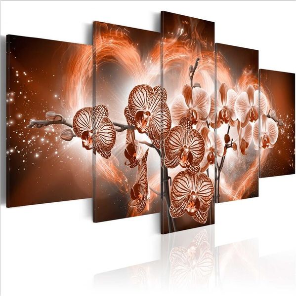 

5 panels canvas print butterfly orchid landscape poster modern home wall decor painting canvas printing art hd print painting