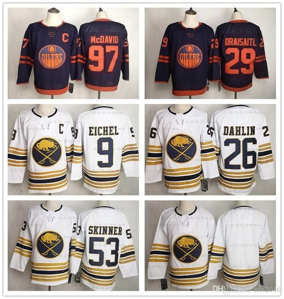 

Men's 9 Jack Eichel 50th Season Third Jersey 53 Jeff Skinner 26 Rasmus Dahlin 97 Connor McDavid 29 Leon Draisaitl Hockey Jerseys Stitch