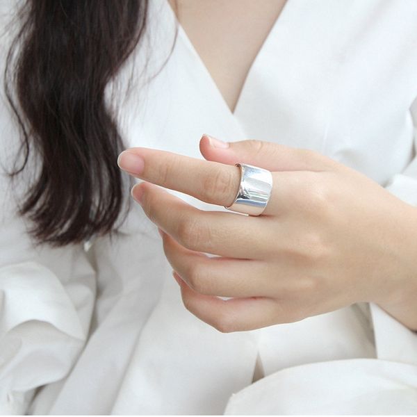 

louleur 925 sterling silver glossy wide face open rings silver simple design elegant temperament female rings 925 jewelry, Golden;silver