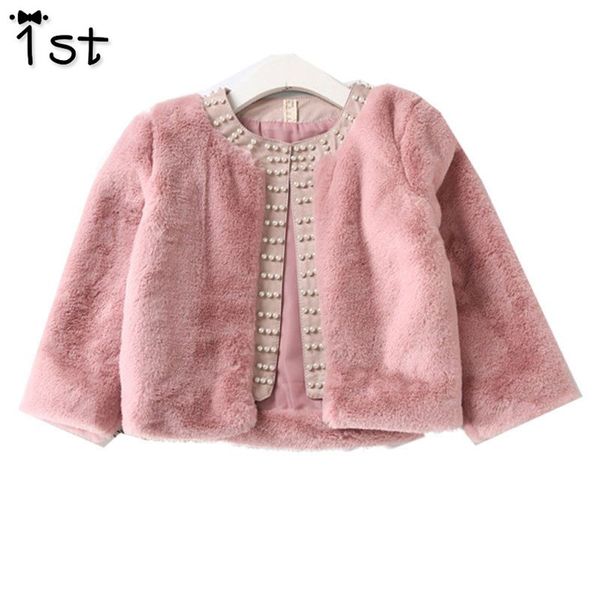 

1st baby girls jacket 2018 new winte real plush faux fur cotton thicker long sleeve party wedding caot for girls kids cloth, Blue;gray