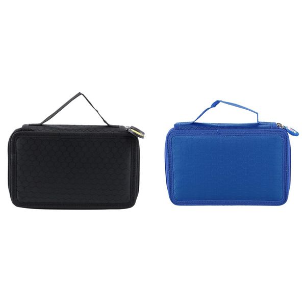 

2 pcs high capacity holder stationary pencil case pen box storage bag new, 2 layers - blue & black