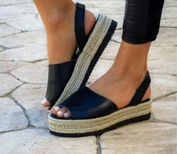 

shujin shoes platform sandals women's ladies summer flat woven thick-bottom sandals roman fashion shoes woman, Black