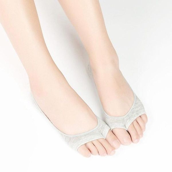 

6 colors fashion summer new open toe socks 1 pair women antiskid invisible liner cotton blend low cut socks for high heel, Black;white