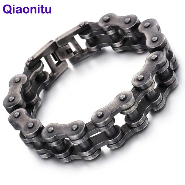 

18mm 22mm heavy stainless steel biker bracelet men bicycle motorcycle chain men's bracelet mens brushed bike bracelets & bangles, Golden;silver