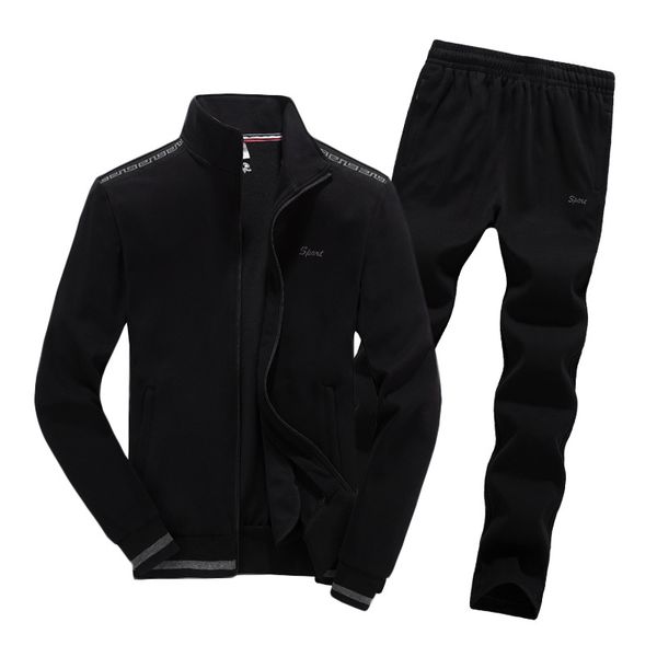 

men tracksuit sporting suit male spring autumn jacket sweatshirt+pantsrunning leisure fitness set sportswear -8xl large size, Black;blue