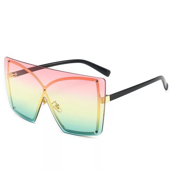 

2020 new fashion anomaly rimless design sunglasses with butterfly frame oversize colors entire oblong lens novelty style eyewear, White;black