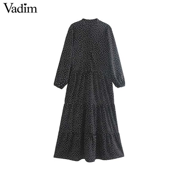 

vadim women retro polka dots black maxi dress long sleeve o neck female casual vintage ankle length dresses vestidos qc692, Black;gray