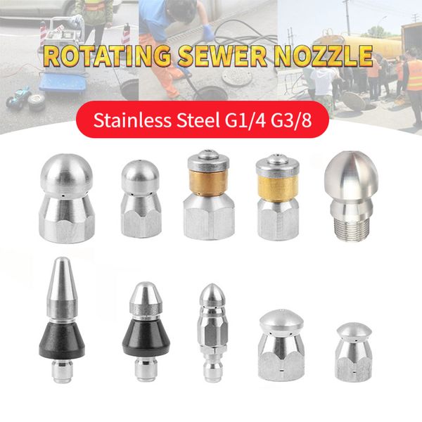 

high pressure washer accessories stainless steel g1/4" g3/8" drain sewer cleaning jetter rotary nozzle,4000 psi orifice 5.5 tool