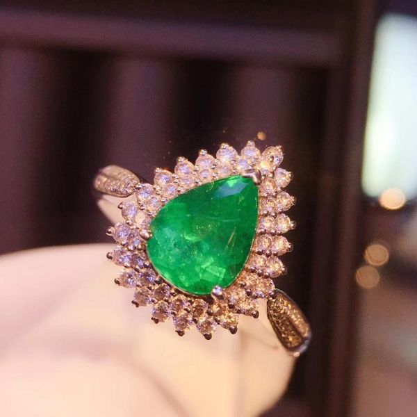 

100% реальный 1.15 ct груша форма натуральный изумруд emgagement свадьба прекрасное кольцо кулон двойного использования с натуральным брилли, Golden;silver