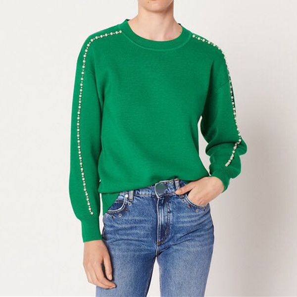 

woman long sleeve green knitted sweaters sale, White;black