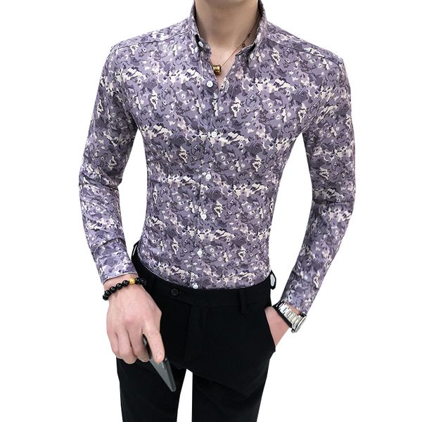

spring autumn men floral shirt fashion 2020 new long sleeve shirt all match streetwear digital print social shirts youth for man, White;black