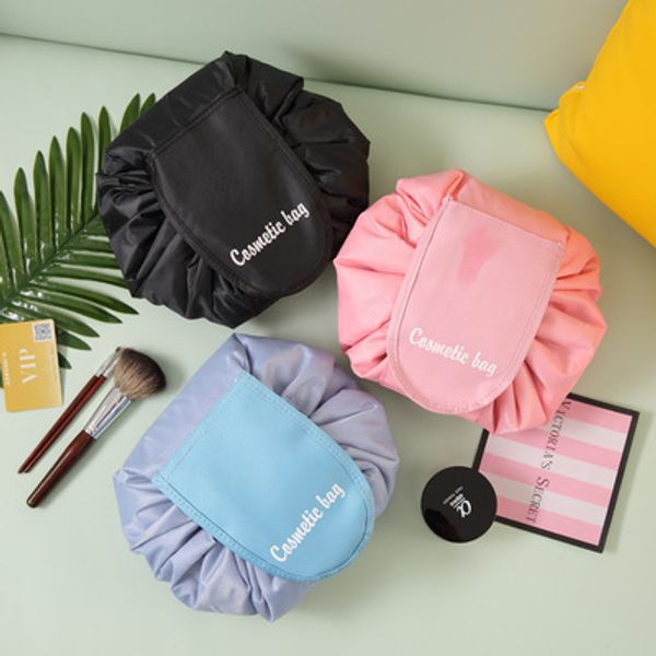 

lazy cosmetic bag travel make up organizer bag portable drawstring bulk storage cosmetics magic bags toiletry wash kit hook