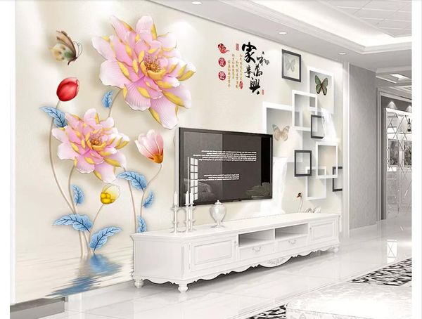 

3d wallpapers custom p mural wall paper 3d three-dimensional embossed flower opened rich peony new chinese tv background wall