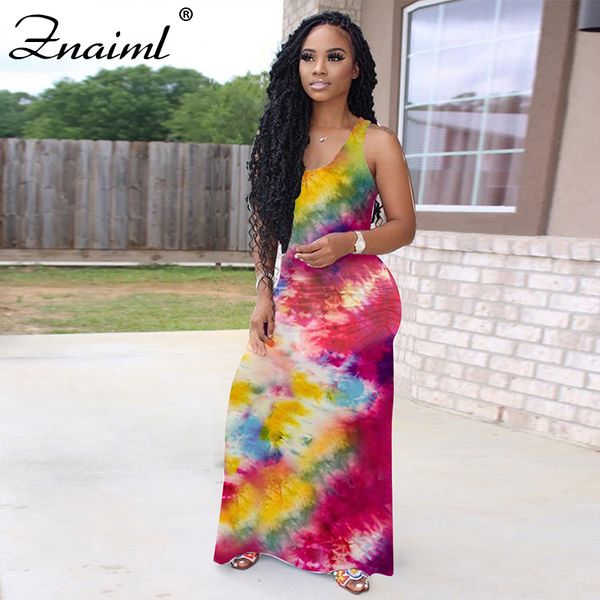 

znaiml summer tie-dye o-neck elegant ankle length dress women casual sleeveless a-line dresses loose party dress femme 2020, Black;gray