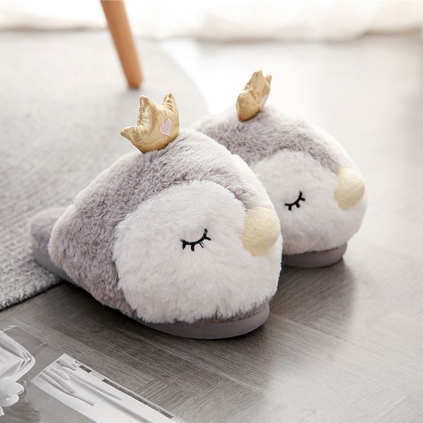 

suihyung winter plush slippers women soft warmth flat slippers home fluffy slides slip on female indoor shoes penguin flip flops, Black
