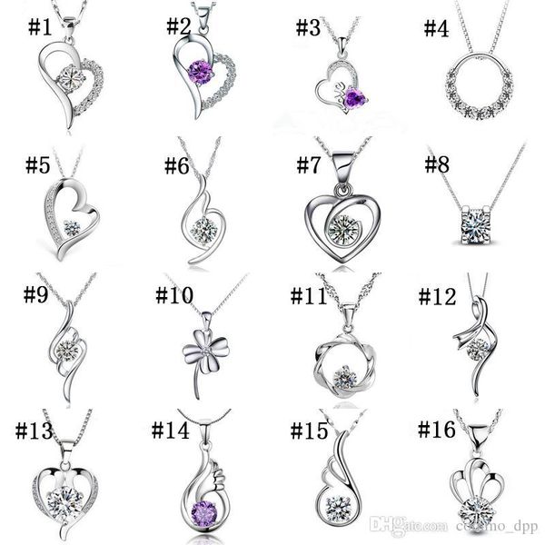 

luxury 925 sterling silver crystal heart necklace for women romantic cz four leaf clover pendant with box chains fashion jewelry