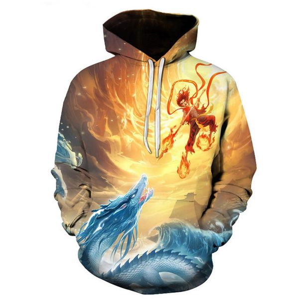 

new style men's hoodies 2020 spring autumn male casual hoodies nezha's child 3d print sweatshirts y031, Black